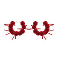 Elegant Flocked Bow Pom Pom Hoop Earrings With Rhinestone And Silver Pin Retro Winter Jewelry view 5