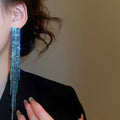 Copper Geometric Square Rhinestone Tassel Drop Earrings With Silver Pins For Women view 3