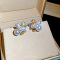 Gold Plated Silver Needle Zircon Flower Faux Pearl Stud Earrings Vintage Light Luxury Jewelry view 4