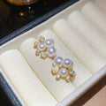 Gold Plated Silver Needle Zircon Flower Faux Pearl Stud Earrings Vintage Light Luxury Jewelry view 2