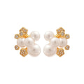 Gold Plated Silver Needle Zircon Flower Faux Pearl Stud Earrings Vintage Light Luxury Jewelry view 5