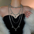 Light Luxury Copper Rhinestone Geometric Square Multi Layer Tassel Sweater Necklace For Women view 3