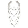 Light Luxury Copper Rhinestone Geometric Square Multi Layer Tassel Sweater Necklace For Women view 5
