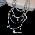 Light Luxury Copper Rhinestone Geometric Square Multi Layer Tassel Sweater Necklace For Women view 4