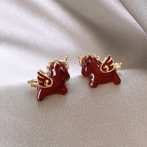 Alloy Silver Needle Enamel Horse Stud Earrings New Chinese Retro Light Luxury Animal Jewelry