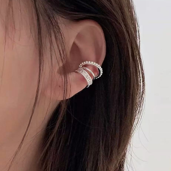 Light Luxury Triple Layer Faux Pearl Zircon Geometric Clip-on Earrings For Women