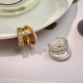 Light Luxury Triple Layer Faux Pearl Zircon Geometric Clip-on Earrings For Women view 4