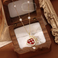 New Chinese Retro Gold Plated Heart Faux Pearl Zircon Money Bag Necklace For Women view 3
