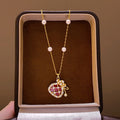New Chinese Retro Gold Plated Heart Faux Pearl Zircon Money Bag Necklace For Women view 1