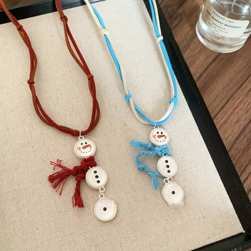 Light Luxury Velvet Cord Snowman Tassel Sweater Necklace With Round Geometric Charm