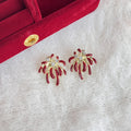 Elegant Red Enamel Fireworks Flower Studs With Gold Alloy Petals And Sparkling Rhinestone Accents Earrings view 4