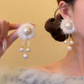 Faux Pearl Pom Ball Tassel Drop Earrings For Women Simple Geometric Round Winter Jewelry view 2