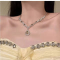 Light Luxury Iron Rhinestone Flower Stud Earrings Necklace Jewelry Set For Women view 3