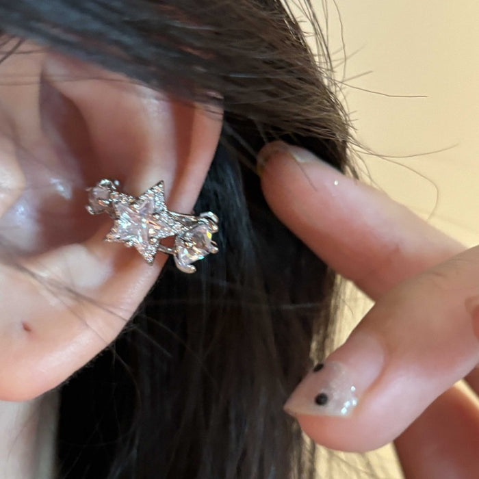 Korean Style Copper Zircon Star Clip-on Earrings Minimalist No Piercing Ear Cuff Jewelry