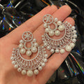 Gold Plated Silver Post Zircon Round Faux Pearl Stud Earrings French Vintage Palace Style view 3