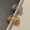 Copper Zircon Double Layer Star Hollow Open Ring Minimalist Elegant Geometric Index Finger Jewelry view 4