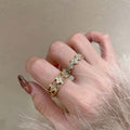 Copper Zircon Double Layer Star Hollow Open Ring Minimalist Elegant Geometric Index Finger Jewelry view 3