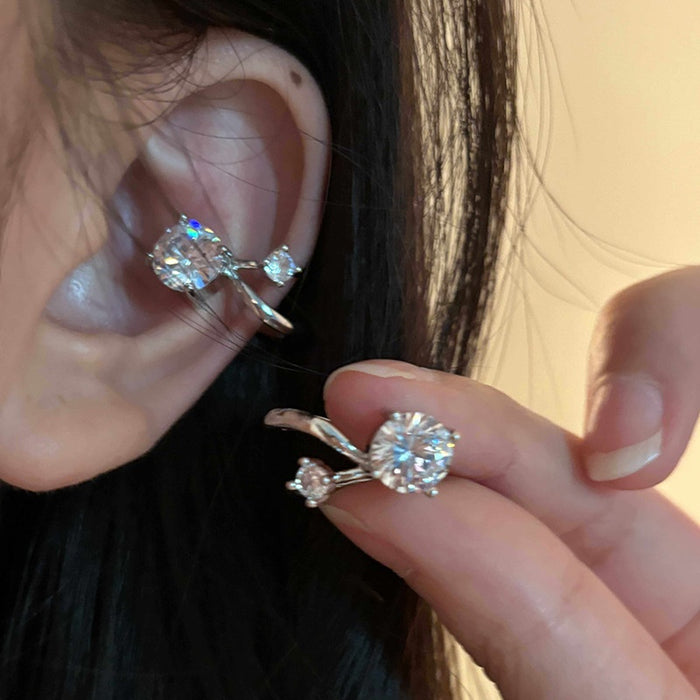 Sparkling Zircon Round Double Layer Copper Clip-on Earrings No Piercing Geometric Ear Cuffs