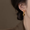 Gold Plated Oval Tiger Eye Stone Stud Earrings With Silver Posts, Maillard Style Women's Jewelry view 4
