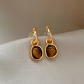Gold Plated Oval Tiger Eye Stone Stud Earrings With Silver Posts, Maillard Style Women's Jewelry view 1