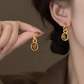 Gold Plated Oval Tiger Eye Stone Stud Earrings With Silver Posts, Maillard Style Women's Jewelry view 2