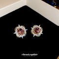 Copper Zircon Flower Stud Earrings Elegant Light Luxury Daily Fashion Jewelry view 4