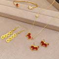 Light Luxury Copper Zircon Horse Jewelry Set With Red Earrings Necklace And Bracelet view 1