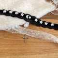 Light Luxury Lace Mesh Cross Faux Pearl Choker Necklace For Women Trendy Collarbone Chain view 4