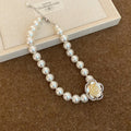 French Vintage Rhinestone Flower Multilayer Faux Pearl Sweater Necklace For Women view 4