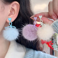 Elegant Bow Plush Pom Pom Drop Earrings With Silver Pins For Women view 3