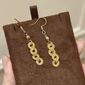 New Chinese Style Copper Round Coin Tassel Drop Earrings Retro Geometric Light Luxury Ear Hooks view 1