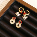 Light Luxury New Chinese Copper Coin Stud Earrings With Zircon Enamel Round Geometric Design view 1