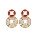Light Luxury New Chinese Copper Coin Stud Earrings With Zircon Enamel Round Geometric Design view 5
