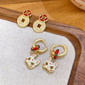 Light Luxury New Chinese Copper Coin Stud Earrings With Zircon Enamel Round Geometric Design view 3