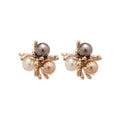 French Retro Coffee Flower Faux Pearl Silver Needle Stud Earrings For Women OL Style view 5