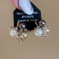 French Retro Coffee Flower Faux Pearl Silver Needle Stud Earrings For Women OL Style view 1