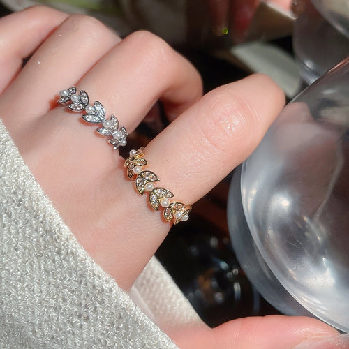 Zircon Wheat Pearl Open Ring For Women