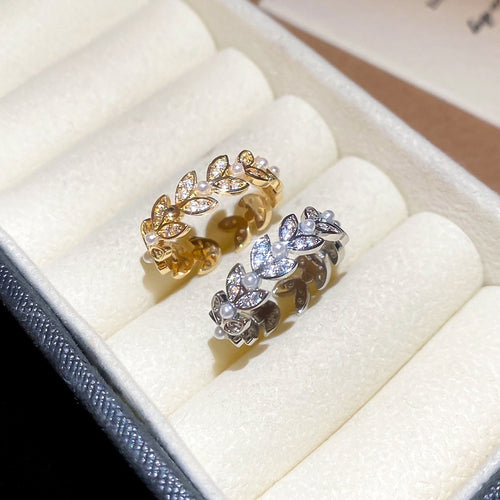 Zircon Wheat Pearl Open Ring For Women