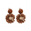 Sweet Floral Knit Flower Faux Pearl Drop Earrings With Silver Needle Posts For Autumn Winter view 5