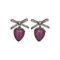 Vintage Copper Bow Strawberry Zircon Stud Earrings With Silver Posts Light Luxury Design view 5