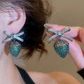 Vintage Copper Bow Strawberry Zircon Stud Earrings With Silver Posts Light Luxury Design view 4