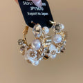 French Vintage Floral Rhinestone Faux Pearl Hoop Earrings Light Luxury Elegant Drop Jewelry view 1