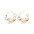 French Vintage Floral Rhinestone Faux Pearl Hoop Earrings Light Luxury Elegant Drop Jewelry view 5