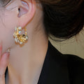 French Vintage Floral Rhinestone Faux Pearl Hoop Earrings Light Luxury Elegant Drop Jewelry view 4