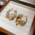 French Vintage Floral Rhinestone Faux Pearl Hoop Earrings Light Luxury Elegant Drop Jewelry view 3
