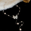 Korean Style Zircon Butterfly Faux Pearl Necklace Elegant Light Luxury Collarbone Choker view 2