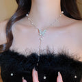 Korean Style Zircon Butterfly Faux Pearl Necklace Elegant Light Luxury Collarbone Choker view 3