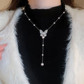 Korean Style Zircon Butterfly Faux Pearl Necklace Elegant Light Luxury Collarbone Choker view 1