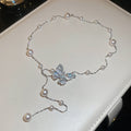 Korean Style Zircon Butterfly Faux Pearl Necklace Elegant Light Luxury Collarbone Choker view 4