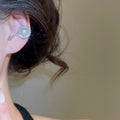Light Luxury Copper Zircon Flower Geometric Clip-on Earrings For Women, Round Ear Cuff Style view 3